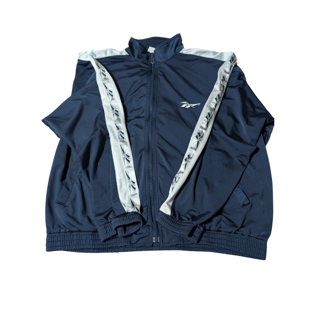 Reebok‎ Track Jacket Full Zip Blue & White Athletic Stripes Menswear Sz XL 0271